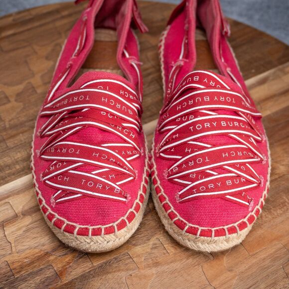 Tory Burch Logo Red Grosgrain Espadrille Women's Size 6.5 EUC - Picture 2 of 6